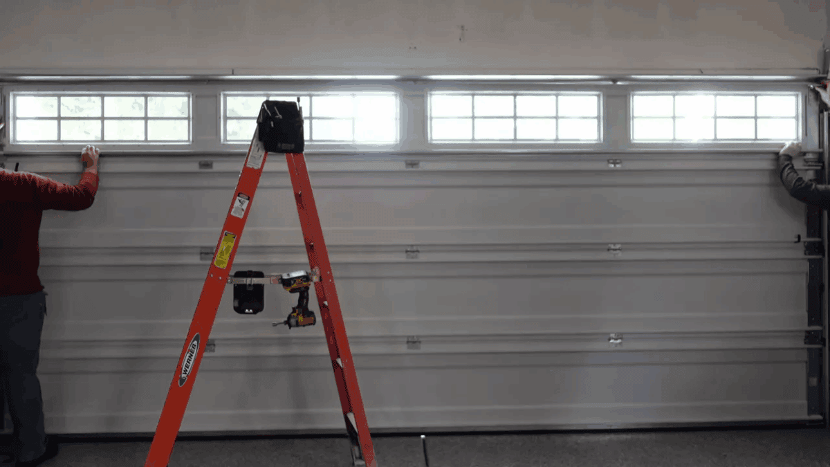 Two garage doors side by side showing different insulation cores